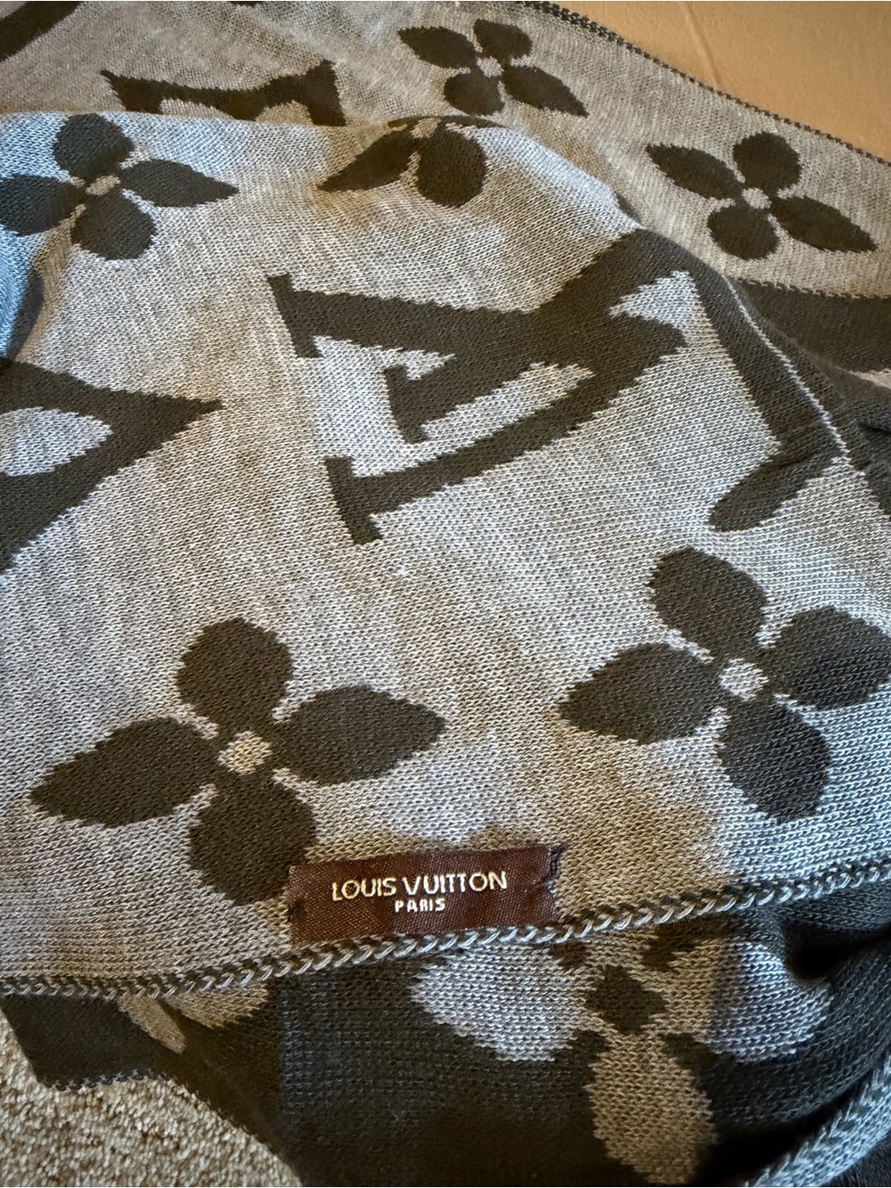 Louis Vuitton Vintage Reversible Monogram Scarf Black & Grey